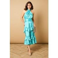 Halterneck Satin Jacquard Midi Dress