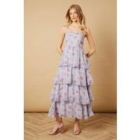 Printed Tiered Halterneck Spaghetti Strap Maxi Dress