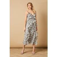 Ruffle Front V Neck Strappy Midi Dress