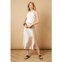 Oasis Women's Bias Cut Satin Midi Skirt in Champagne | Size: 12