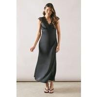 Satin Lace Trim Bias Midaxi Dress