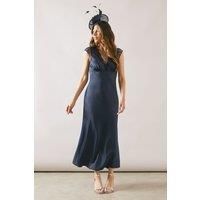 Satin Lace Trim Bias Midaxi Dress