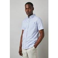 Debenhams Men's White Grid Check Short Sleeve Shirt | Size: XL
