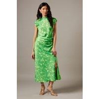 Crinkle Satin Button Side Midi Dress