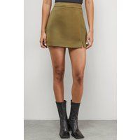 Warehouse Women's Satin Notch Hem Mini Skirt in Olive | Size: 10
