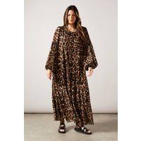 Wallis Women's Chiffon Leopard Tiered Smock Midaxi Dress in Natural | Size: 14