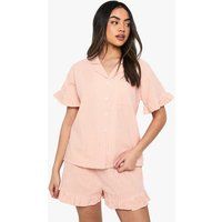 Womens Gingham Ruffle Detail Short Sleeve Shirt & Shorts Pyjama Set