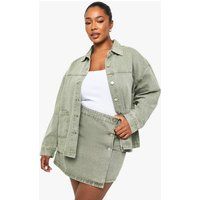 Womens Plus Khaki Washed Denim Skirt