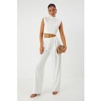 Misspap White Wide Leg Trousers Womens Casual Trousers