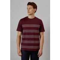 Mens Burgundy Placement Stripe T-Shirt - M