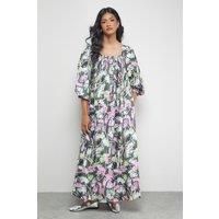 Warehouse Women's Tony Cotton Shirred Square Neck Midi Dress | Size: 10