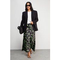 Warehouse Women's HCD Print Satin Bias Midi Skirt in Lime | Size: 12