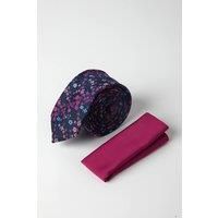 Mens Pink Ditsy Tie And Plain Pocket Square - One Size