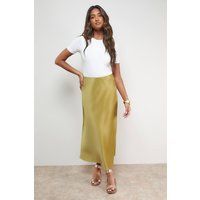 Oasis Women's Bias Cut Satin Midi Skirt in Olive | Size: 6