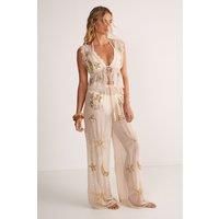 Embellished Moon & Star Wide Leg Beach Trouser