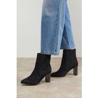 Wide Fit Maria Faux Suede High Block Heel Pointed Chelsea Ankle Boots