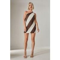 Stripe One Shoulder Tailored Mini Dress