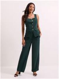 Dorothy Perkins Dark Green Straight Leg Trousers Womens Daywear Trousers