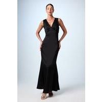 Bow Back V Neck Satin Bridesmaid Dress