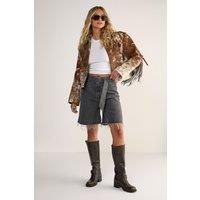 Frayed Belted Denim Shorts