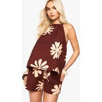 Womens Shell Print Linen Shorts