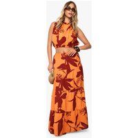 Womens Abstract Floral Linen Maxi Skirt