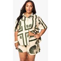 Womens Plus Shell Print Linen Shorts