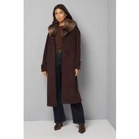 Faux Fur Collar Tab Cuff Coat