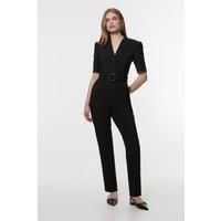 Petite Structured Crepe Forever Belted Jumpsuit