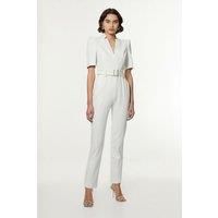 Petite Structured Crepe Forever Belted Jumpsuit