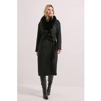 Faux Fur Collar Belted Longline Coat