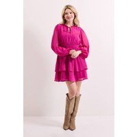 Dorothy Perkins Women's Tie Neck Tiered Skirt Mini Dress in Purple | Size: 16