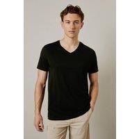Mens Black Plain V Neck T-Shirt - M