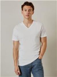 Mens White Plain V Neck T-Shirt - S