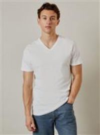Mens White Plain V Neck T-Shirt - M