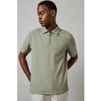 Mens Khaki Textured Zip Neck Polo - L