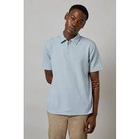 Mens Light Blue Textured Zip Neck Polo - M