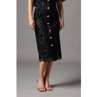 Lace Pearl Button Pencil Skirt