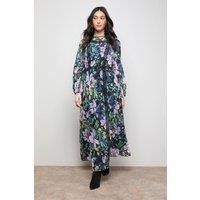 Oasis Women's Printed Lace Trim Balloon Sleeve Midi Smock Dress in Floral | Size: 12