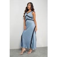 Petite Satin Contrast Lace Midi Slip Dress