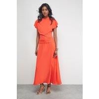 Chiffon Grown On Sleeve Drop Waist Midi Dress