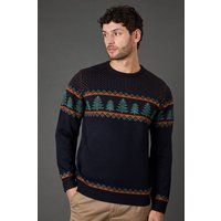 Debenhams Men's Navy Christmas Tree Crew Neck Knitted Jumper | Size: Medium