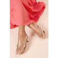 Womens Ollie Faux Leather Diamante Toe Post Kitten Heeled Sandals