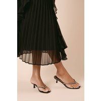 Womens Ollie Faux Leather Diamante Toe Post Kitten Heeled Sandals