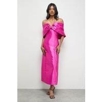Satin Twill Notch Front Bardot Midi Dress