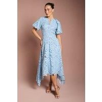 Lace Hanky Hem Puff Sleeve Dress