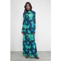 Print Mesh Lettuce Edge Maxi Dress