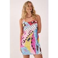 NastyGal Women's Abstract Placement Embellished Square Neck Mini Dress | Size: 8