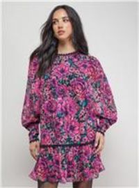 OASIS Printed Blouson Sleeve Tie Back Mini Dress 14
