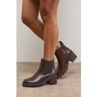 Oasis Women's Monty Faux Leather High Heel Chunky Chelsea Ankle Boots in Brown | Size: 8
